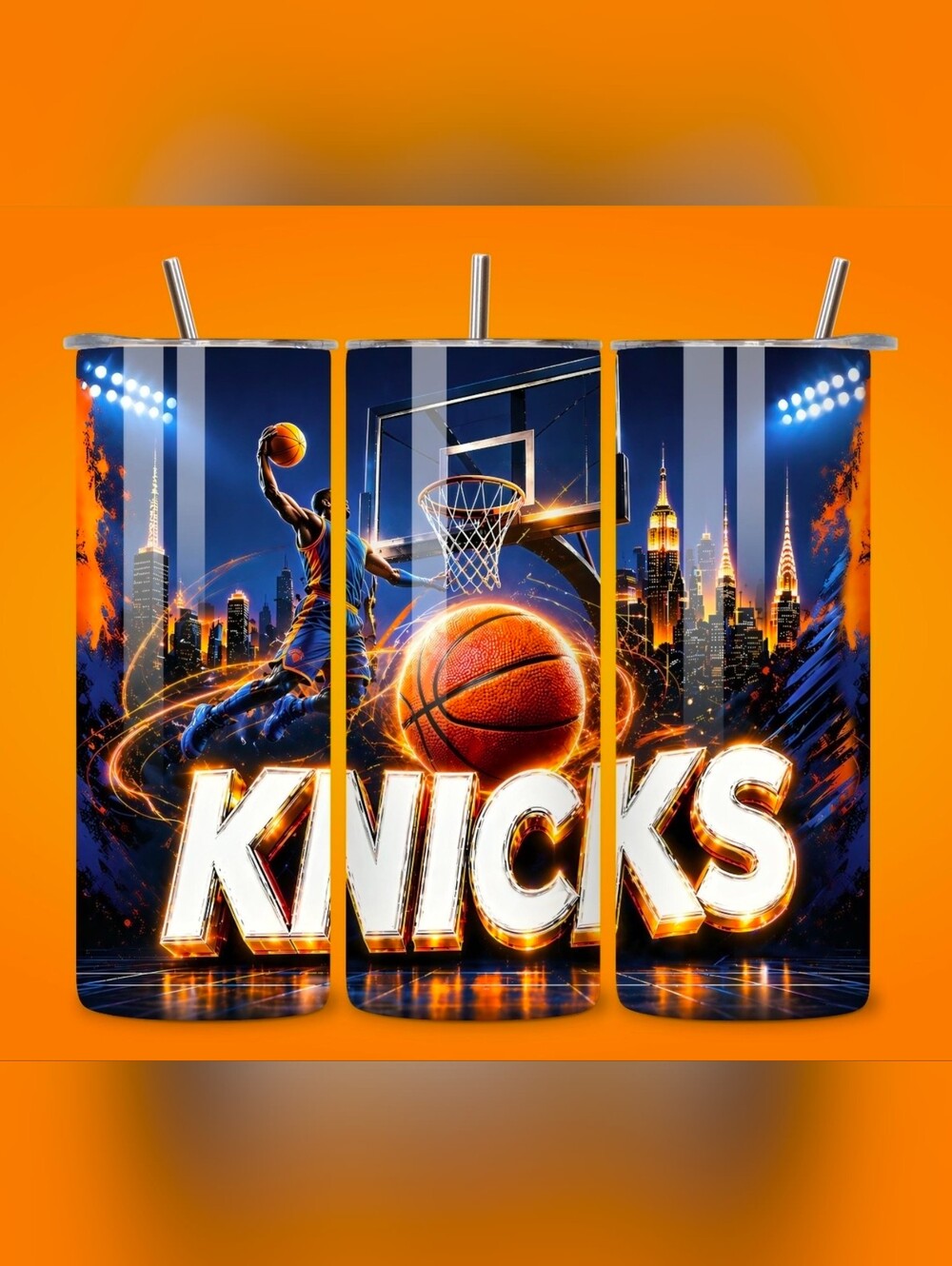 Knicks Basketball Themed Tumbler - Orange & Blue